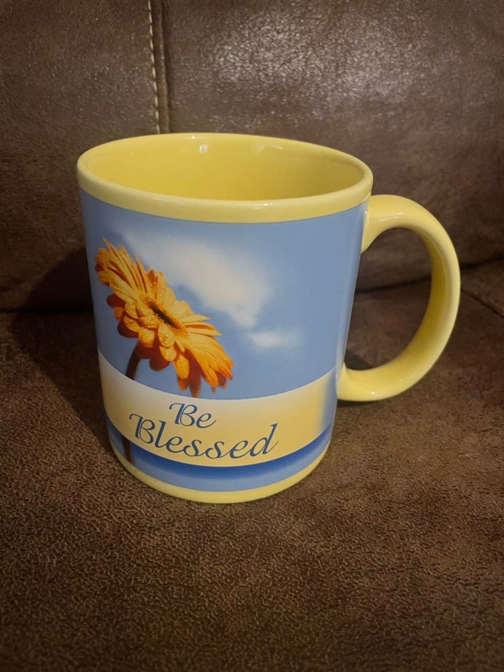 Be Blessed Yellow & Blue Floral Ceramic Coffee Mug
